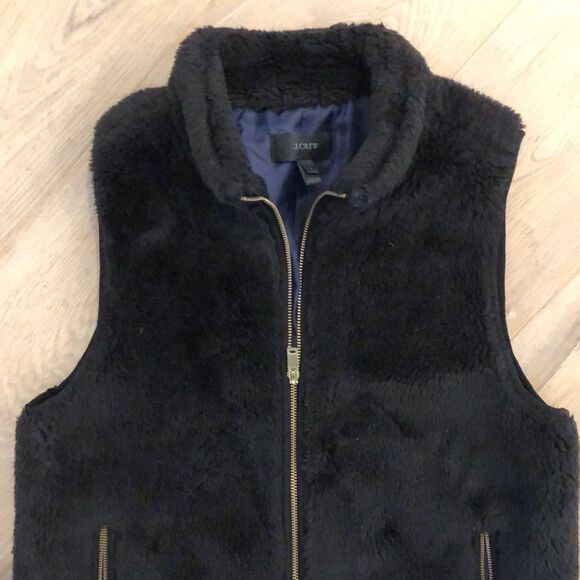 J. Crew Black Faux Fur Vest with Gold Zipper and Zip Pockets (S) - Picture 6 of 6